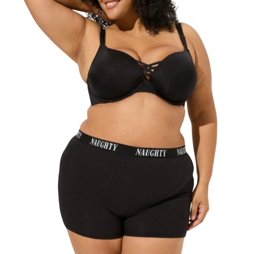 Torrid Naughty Logo Black Cotton Mid Rise Shortie Panty 00 NEW